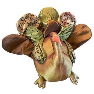 Large Stuffed Fabric Tom Turkey Thanksgiving Decor Satin Centerpiece Plush 18"‎